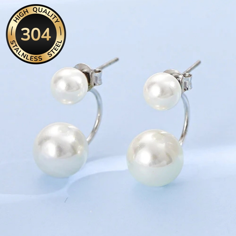 Women's Elegant Imitation Pearl Stud Earrings in Stainless Steel